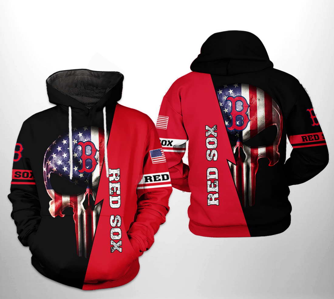 Boston Red Sox MLB US Flag Skull 3D Hoodie Zipper Hoodie