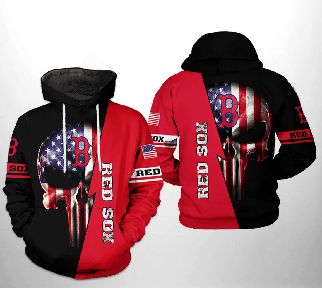 Boston Red Sox MLB US Flag Skull 3D Hoodie