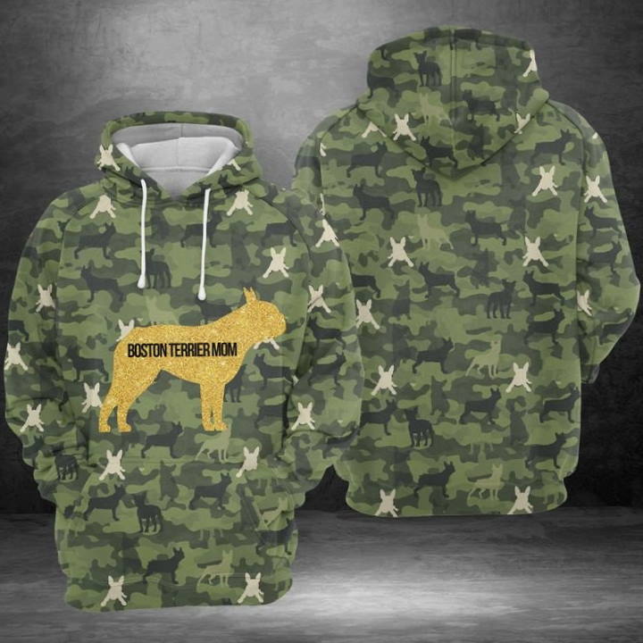 Boston Terrier Mom Camo 3D Hoodie