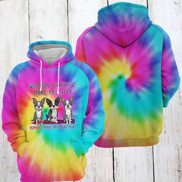 Boston Terrier Tie Dye 3D Hoodie