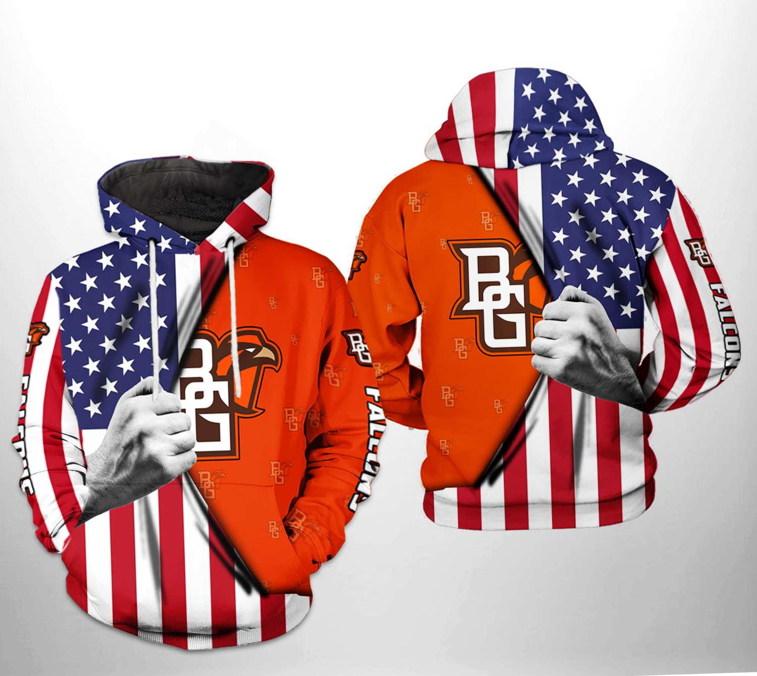 Bowling Green Falcons NCAA US FLag 3D Hoodie