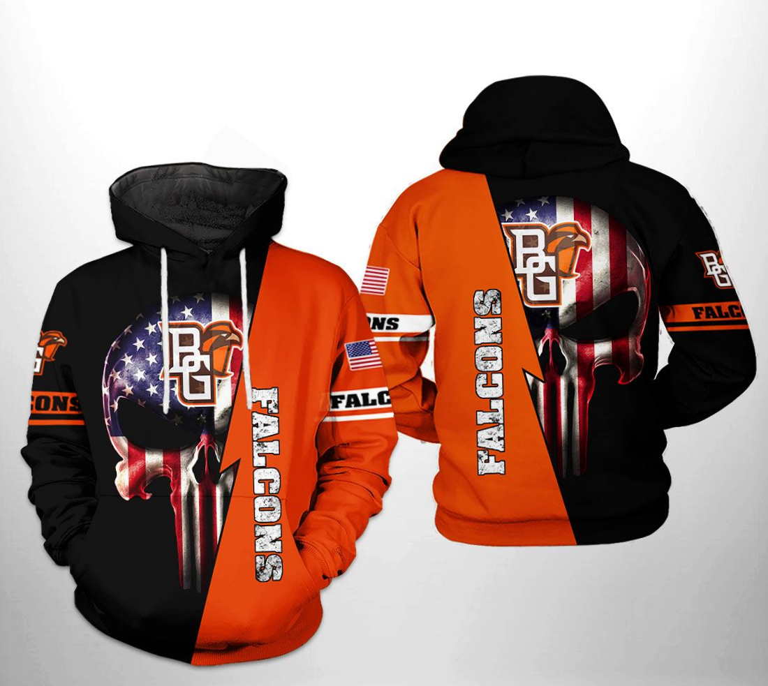 Bowling Green Falcons NCAA US Flag Skull 3D Hoodie