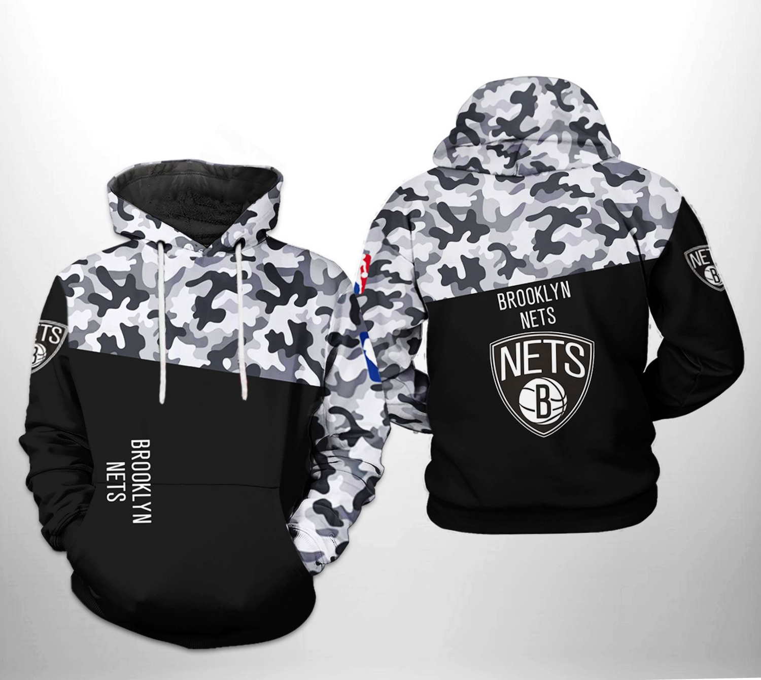 Brooklyn Nets NBA Camo Veteran Team 3D Hoodie