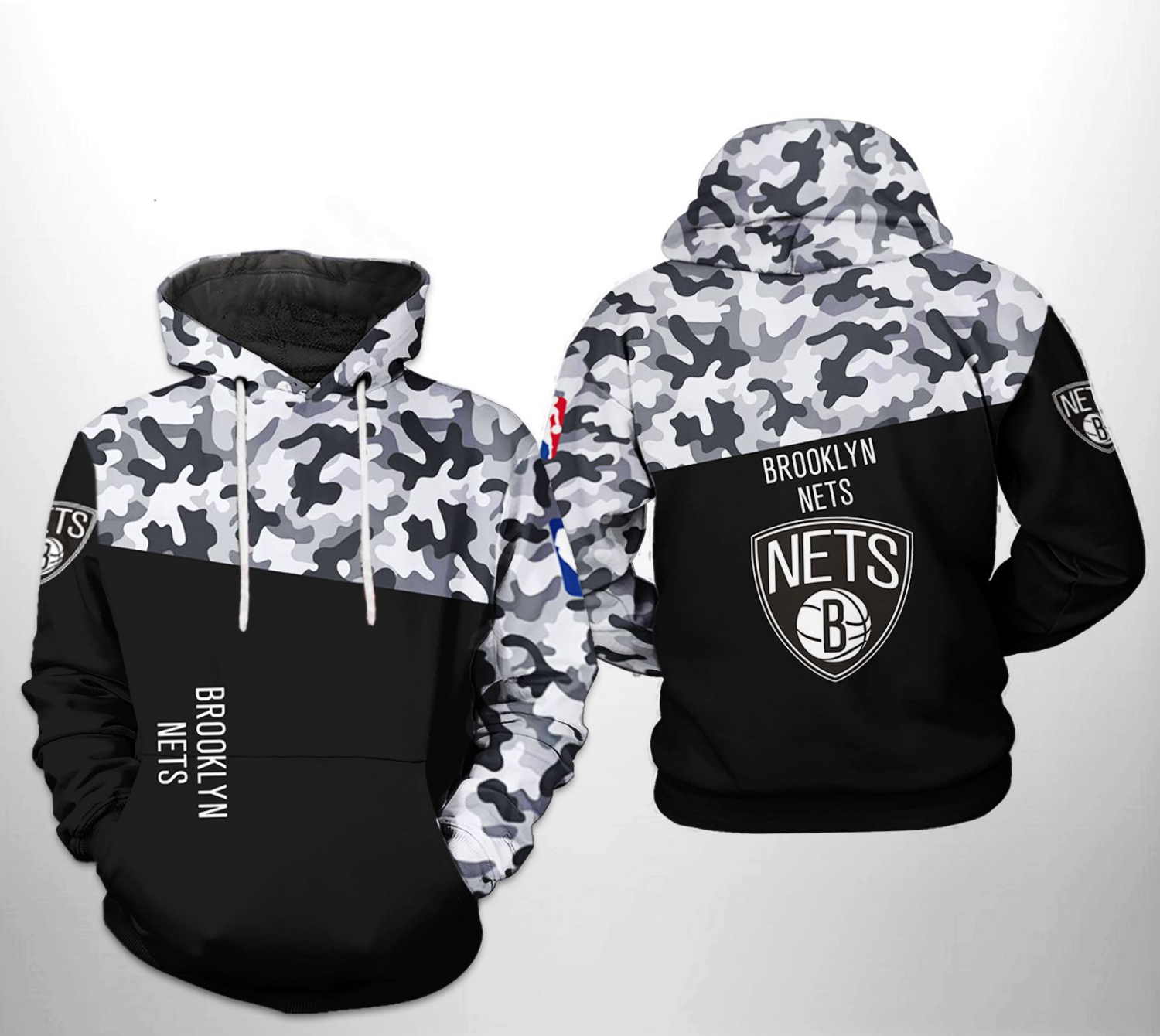 Brooklyn Nets NBA Camo Veteran Team 3D Hoodie