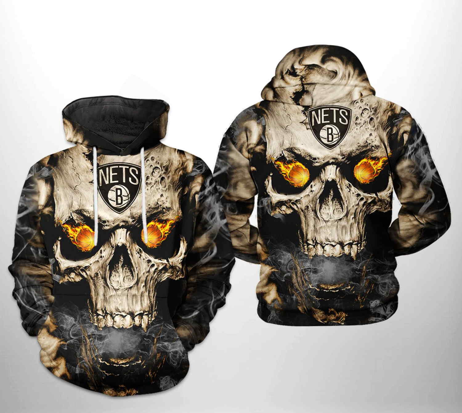 Brooklyn Nets NBA Skull 3D Hoodie