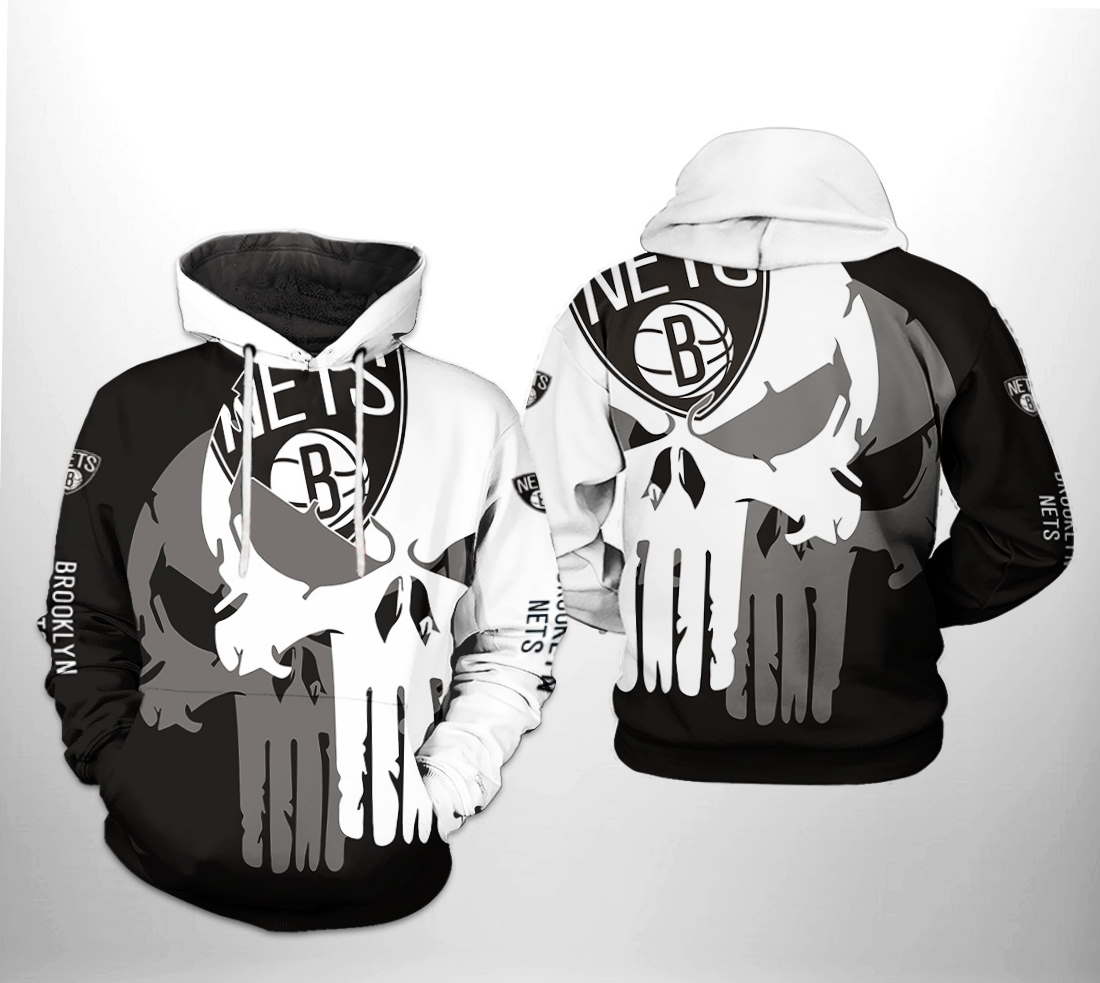 Brooklyn Nets NBA Team Skull 3D Hoodie