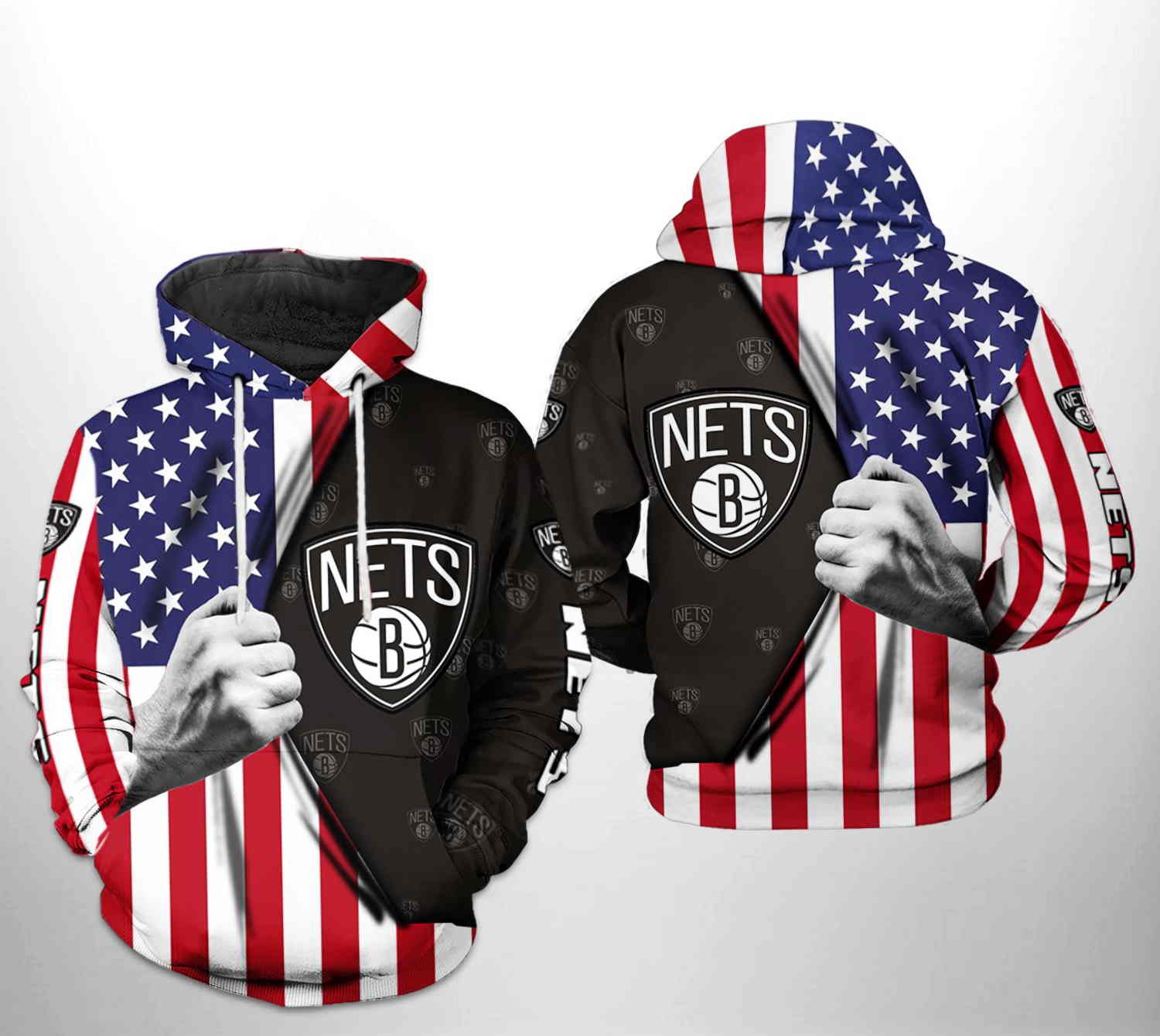 Brooklyn Nets NBA US Flag Team 3D Hoodie