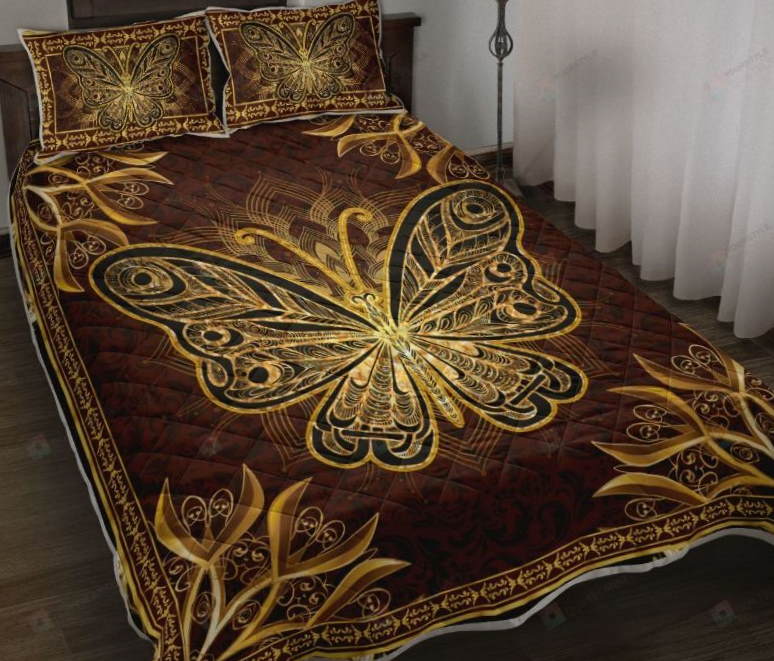 Butterfly Floral Mandala Gold 3D Bedding Set