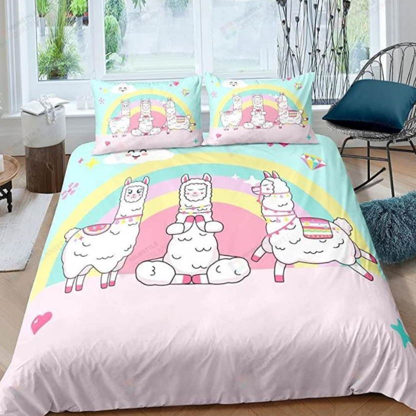 Cartoon Alpaca And Rainbow 3D Bedding Set