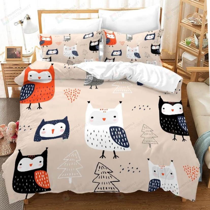 Cartoon Owl Pine All Over Printed 3D Bedding Set