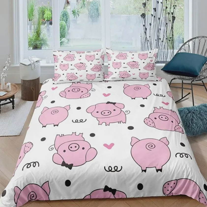 Cartoon Pig Pattern 3D Bedding Set