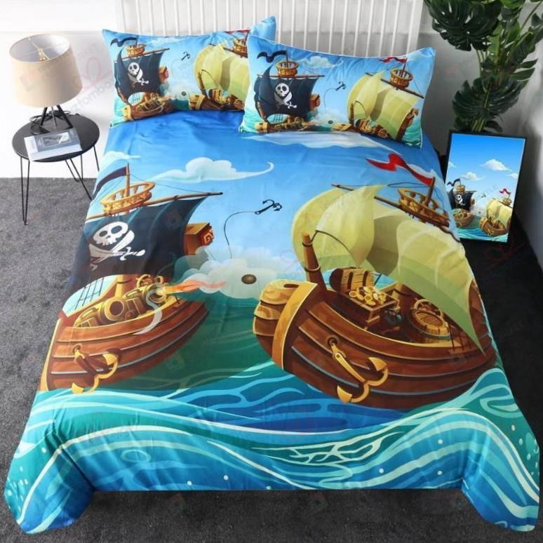 Cartoon Pirate Ship 3D Bedding Set