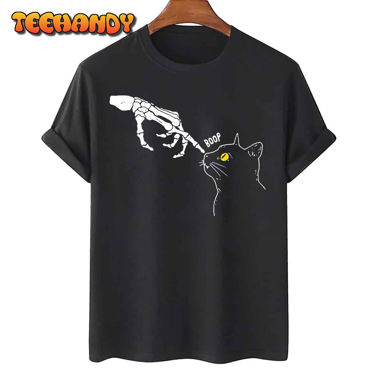 Cat Black Lover Skeleton Hand Boop Funny Halloween 2022 T-Shirt