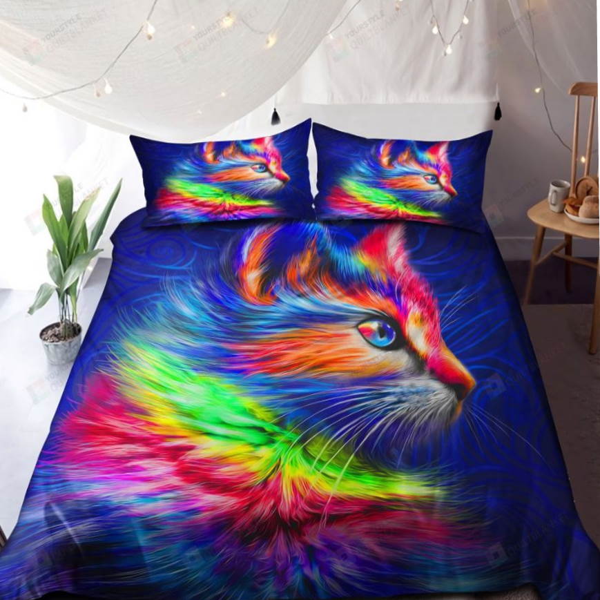 Cat Rainbow Color 3D Bedding Set