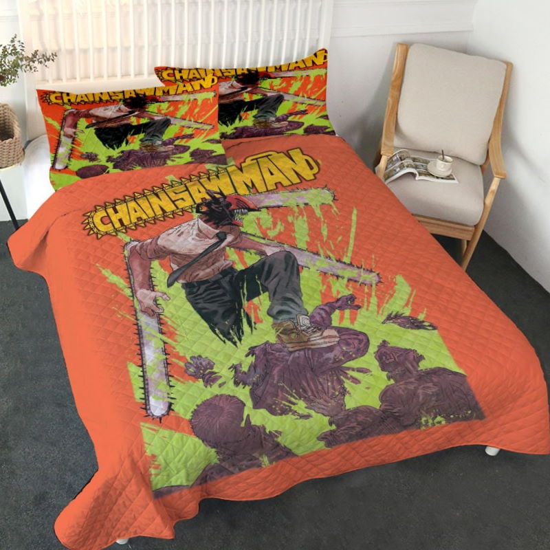 Chainsaw Man Attack Orange Bedding Set