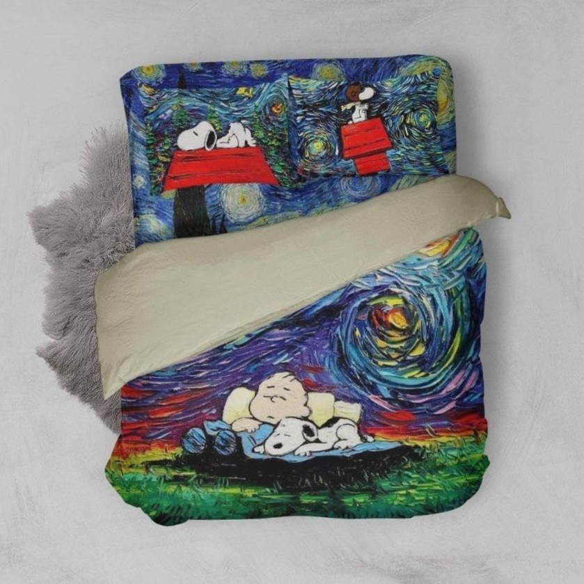 Charlie Brown And Snoopy Woodstock Art 3D Bedding Set