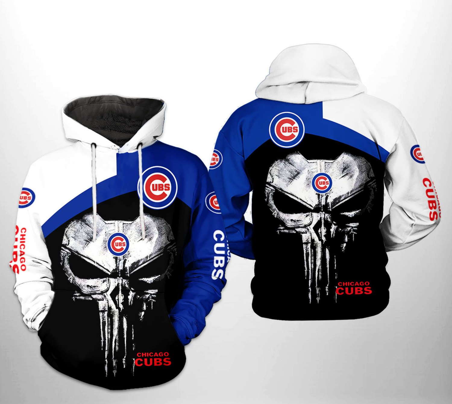 Chicago Cubs MLB Skull Punisher 3D Hoodie