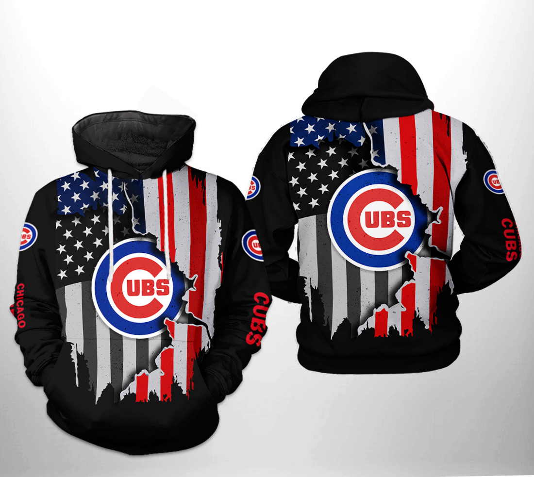 Chicago Cubs MLB US Flag 3D Hoodie