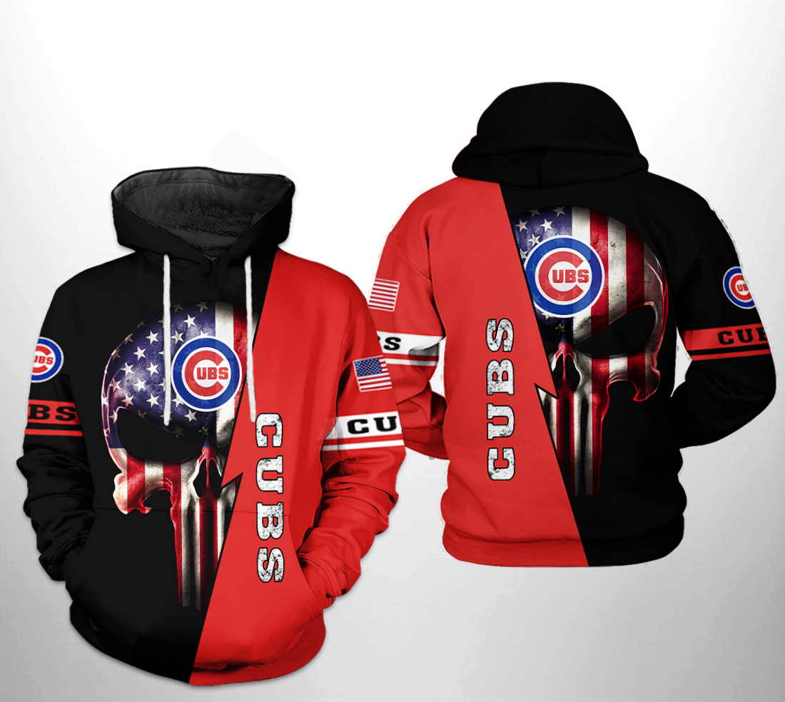 Chicago Cubs MLB US Flag Skull 3D Hoodie