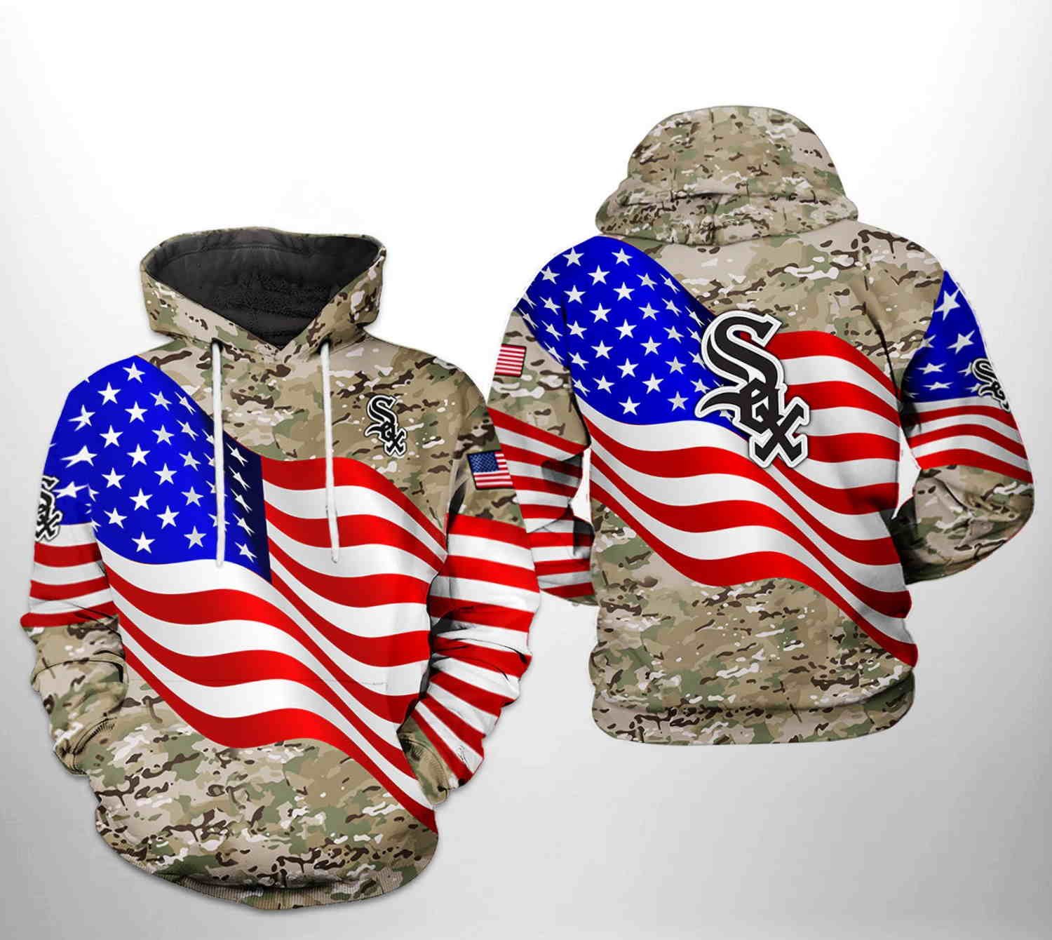 Chicago White Sox MLB US Flag Camo Veteran 3D Hoodie