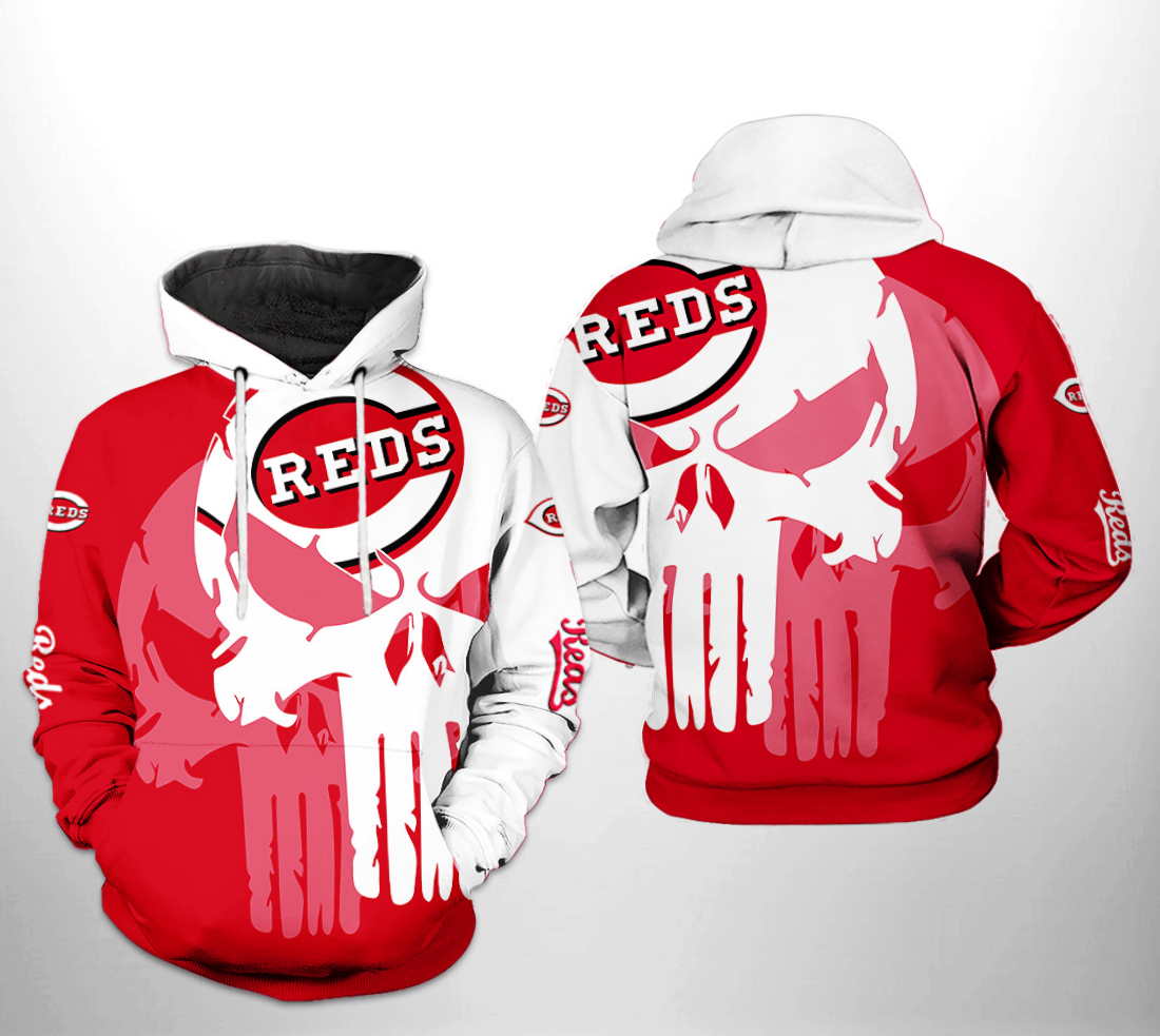 Cincinnati Reds MLB Skull 3D Hoodie