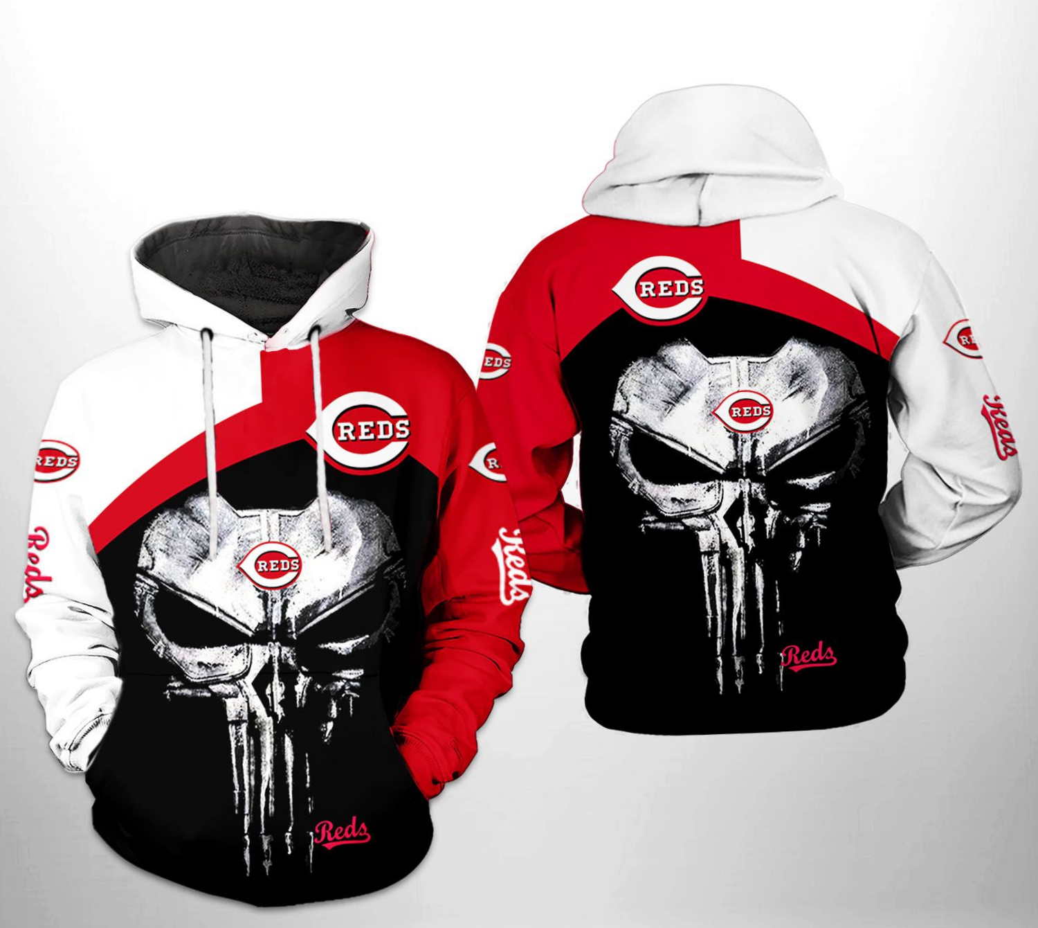 Cincinnati Reds MLB Skull Punisher 3D Hoodie