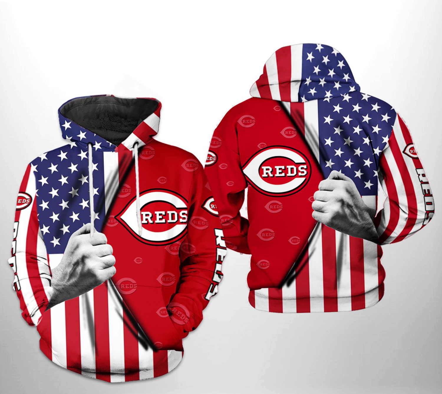 Cincinnati Reds MLB US Flag 3D Hoodie