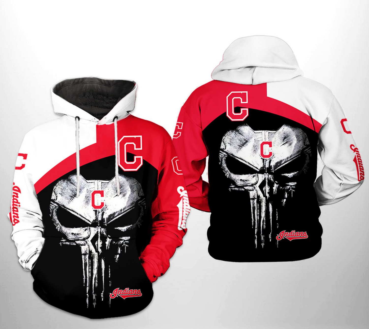 Cleveland Indians MLB Skull Punisher 3D Hoodie