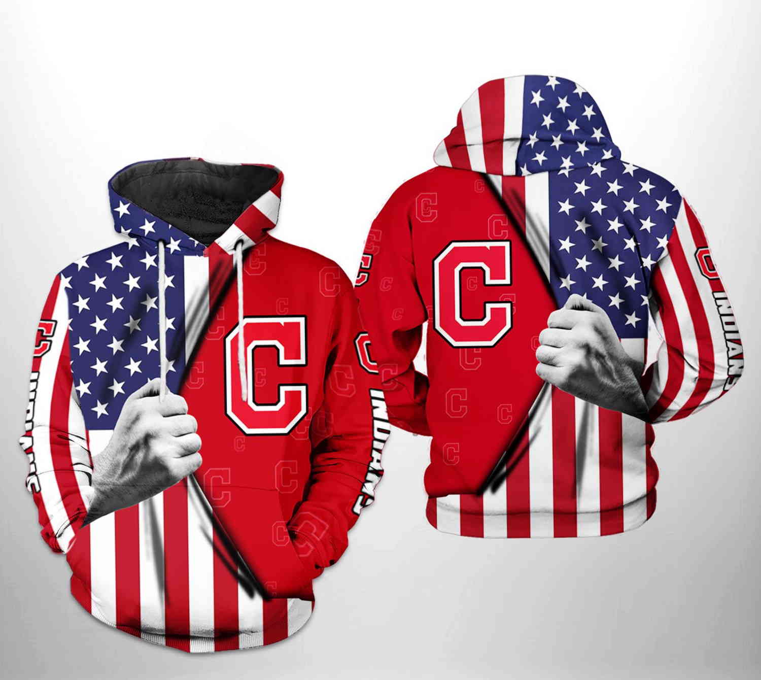 Cleveland Indians MLB US Flag 3D Hoodie