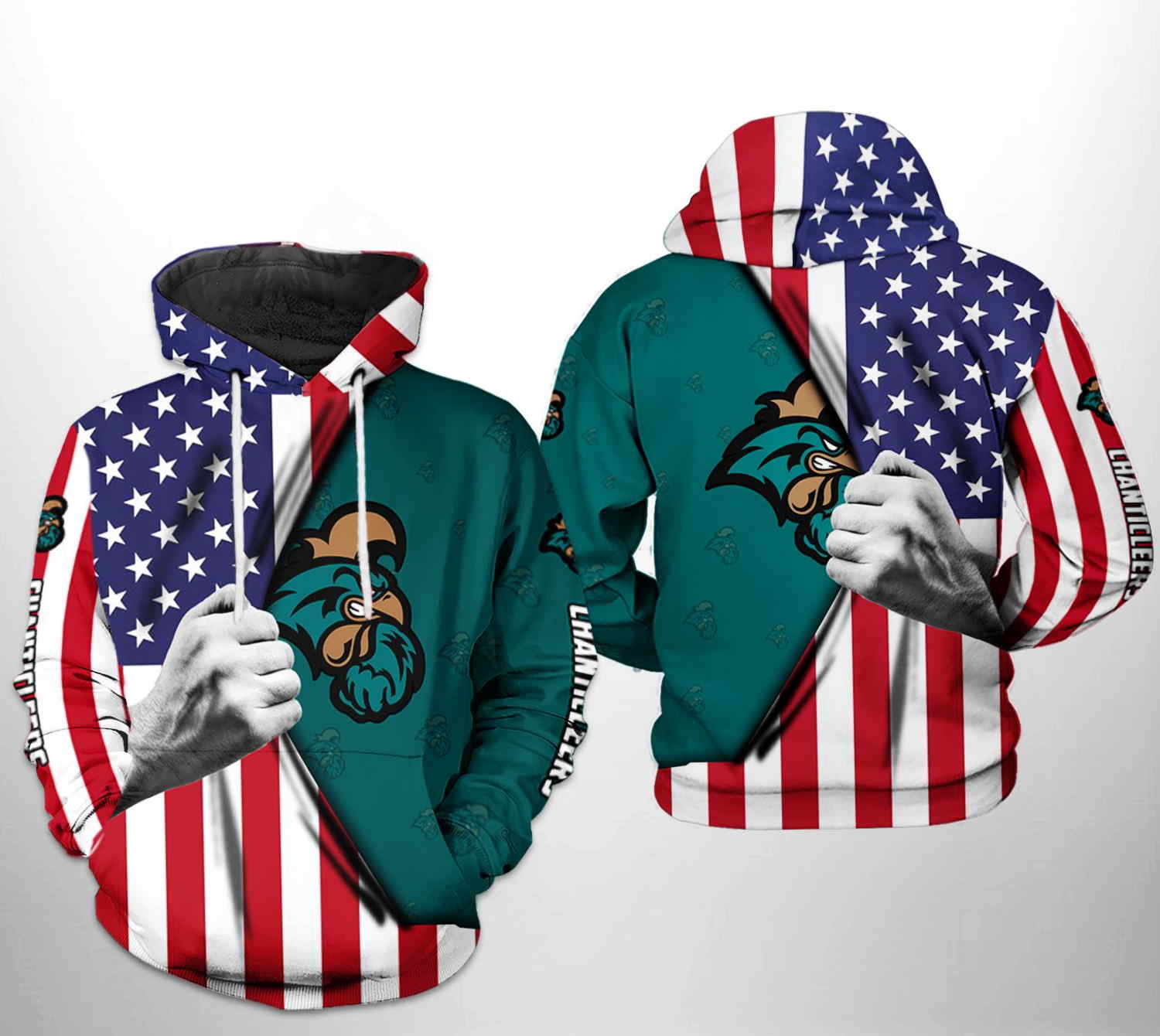 Coastal Carolina Chanticleers NCAA US FLag 3D Hoodie