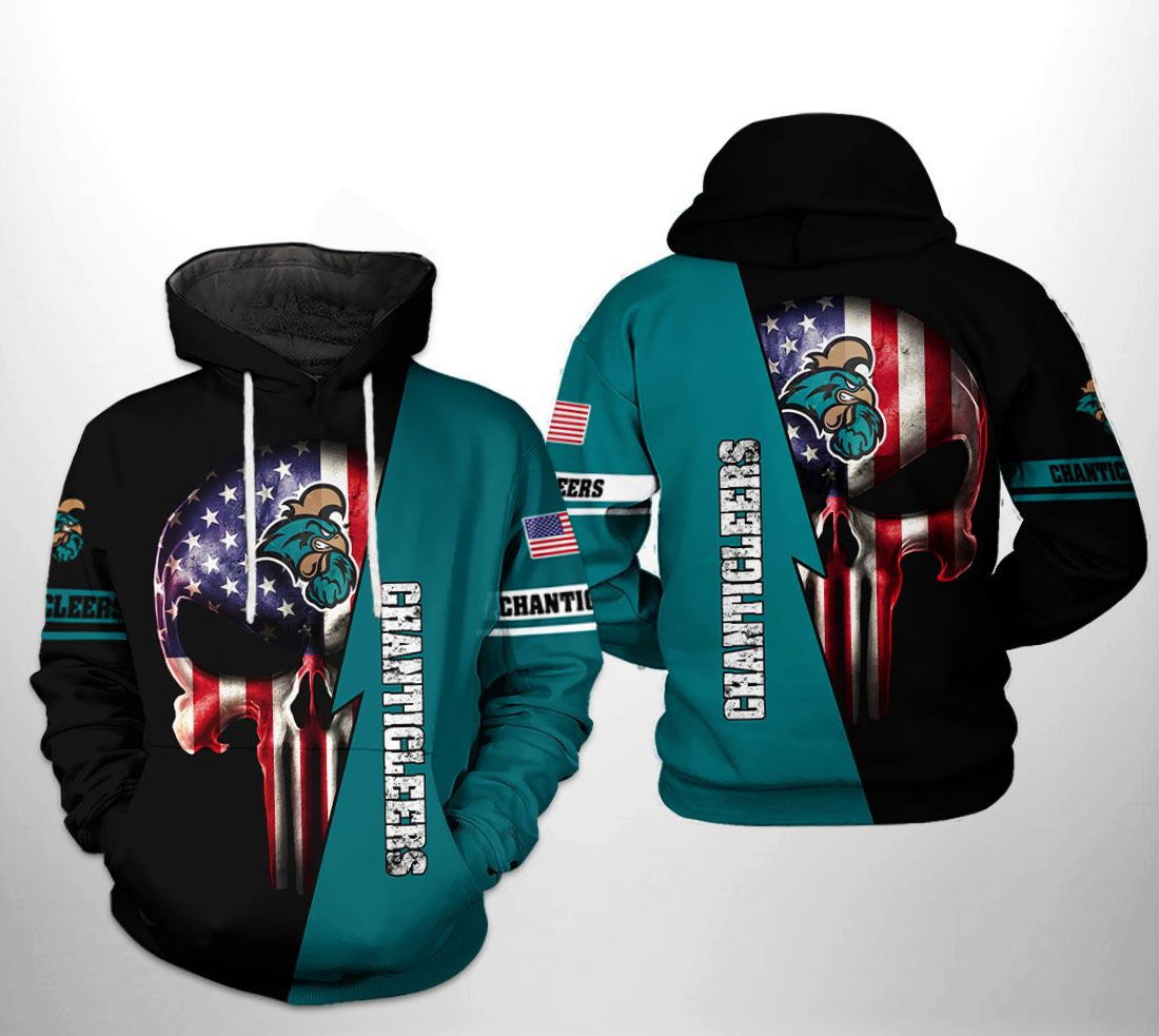 Coastal Carolina Chanticleers NCAA US Flag Skull 3D Hoodie