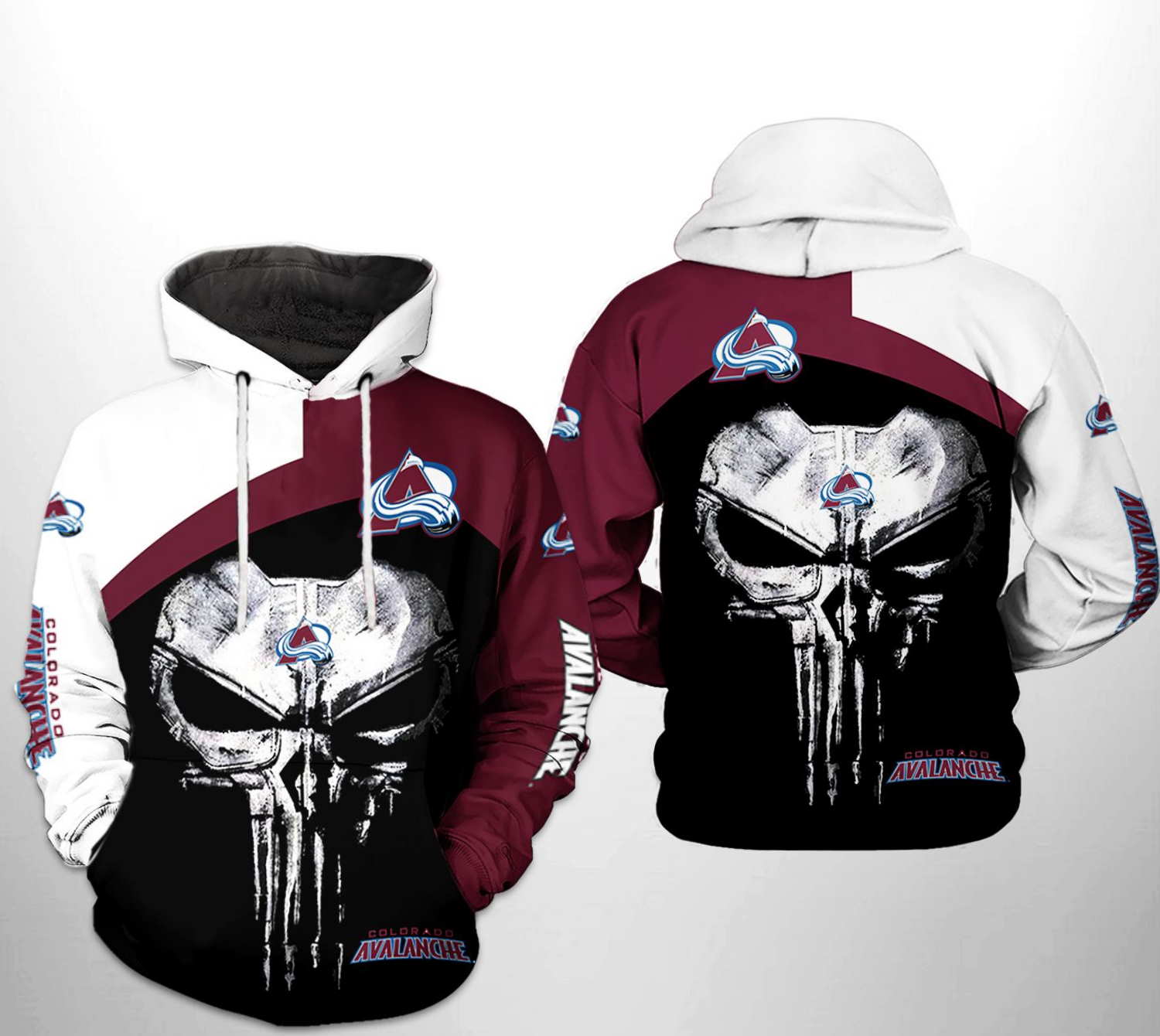 Colorado Avalanche NHL Skull Punisher 3D Hoodie