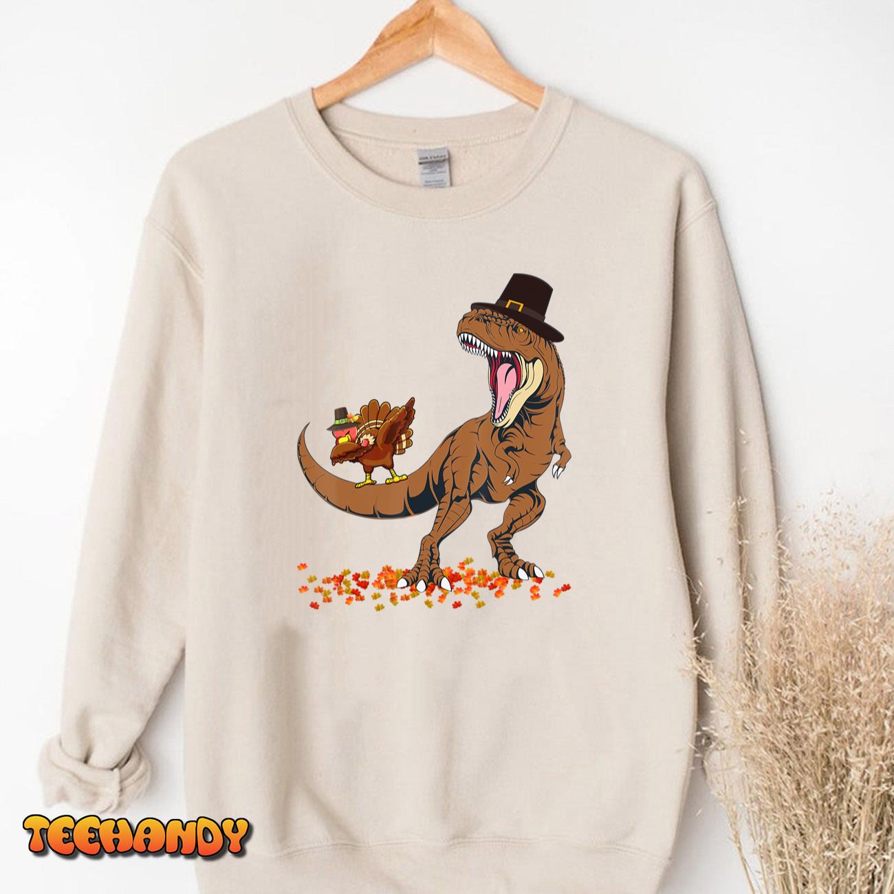 Dabbing Turkey Trex Dinosaur Pilgrim Happy Thanksgiving Boys T-Shirt