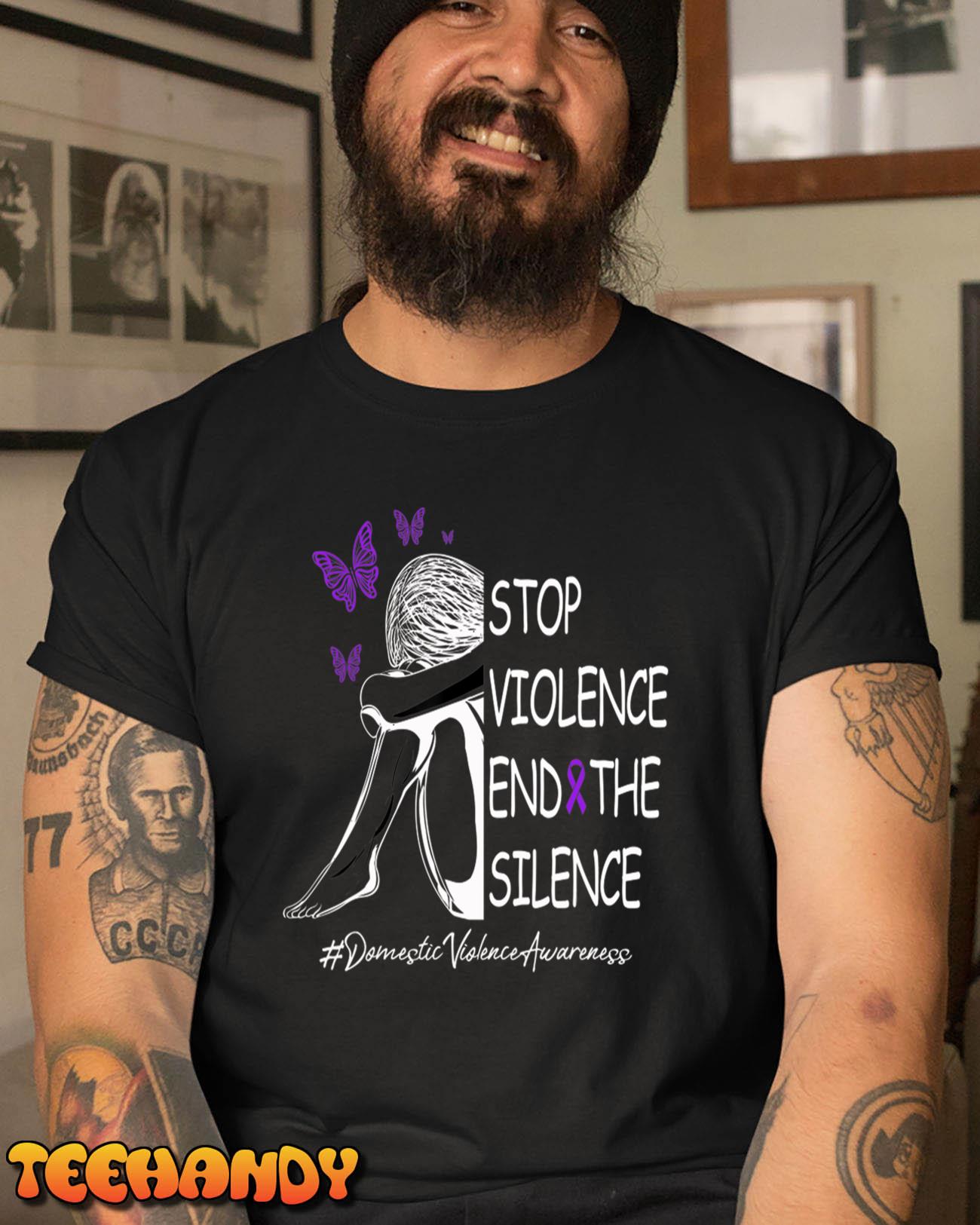 Domestic Violence Awareness Stop Violence End Silence Ribbon T-Shirt