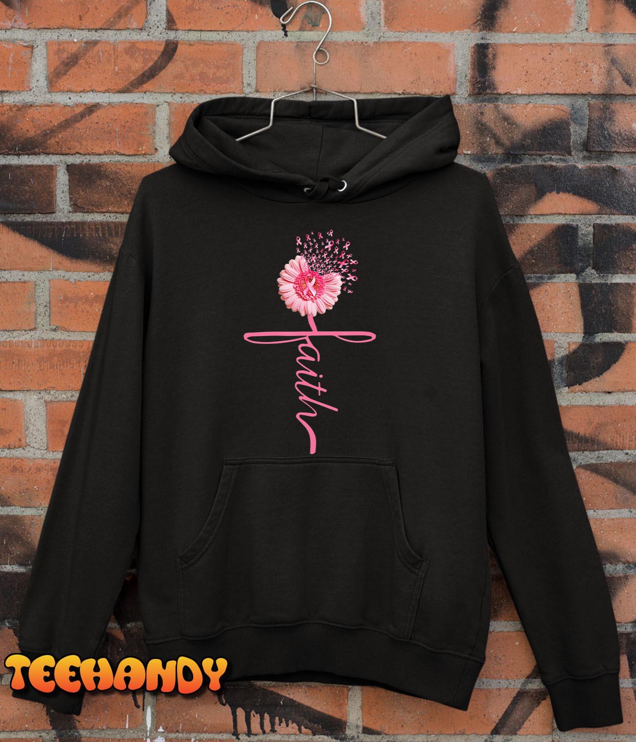 Faith Sunflower Pink Ribbon Breast Cancer Awareness Women T-Shirt