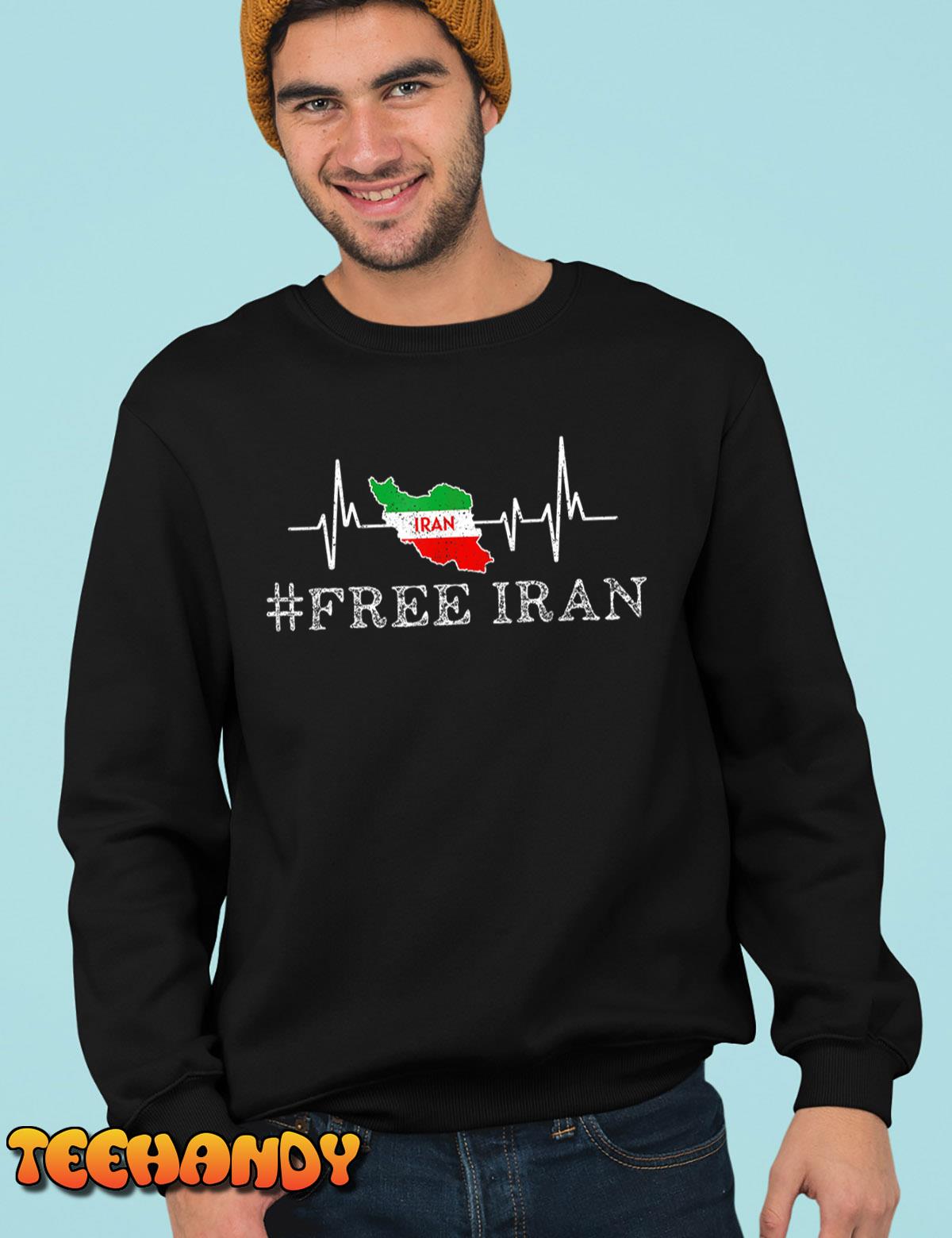 Free Iran Symbol Flag Heartbeat Freedom Love T-Shirt