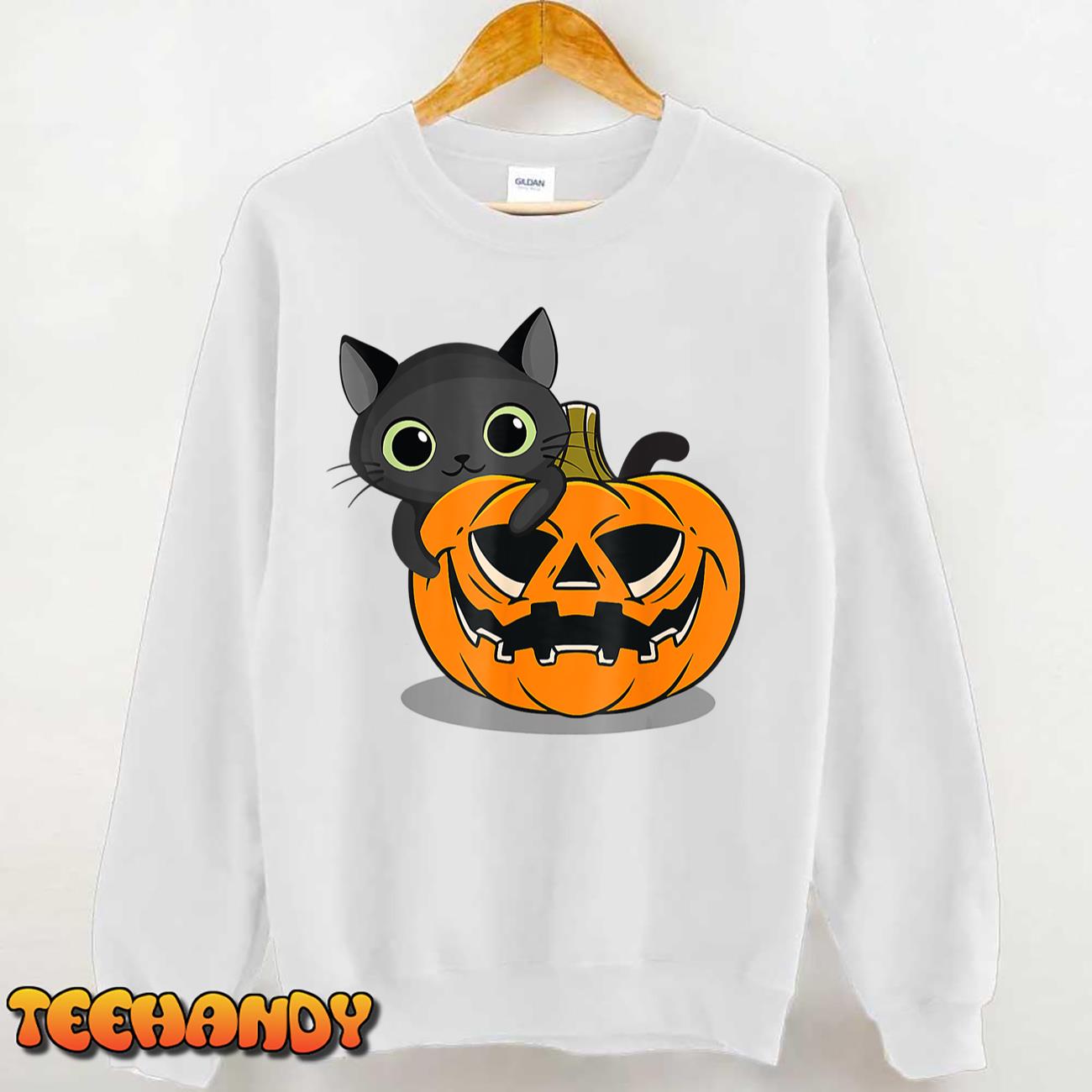 Funny Halloween Black Cat Witch On Pumpkin Sweatshirt