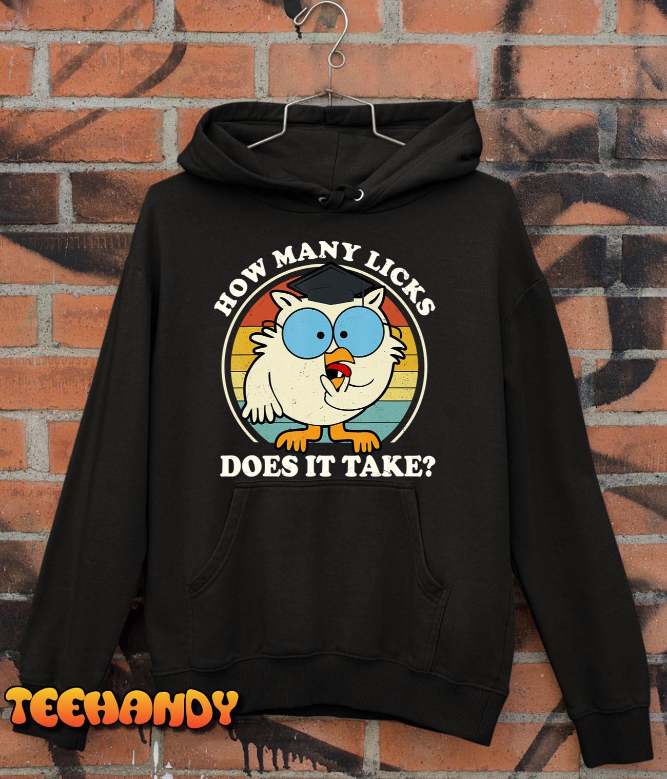 Funny Owl How Many Licks Does It Take Retro Vintage T-Shirt