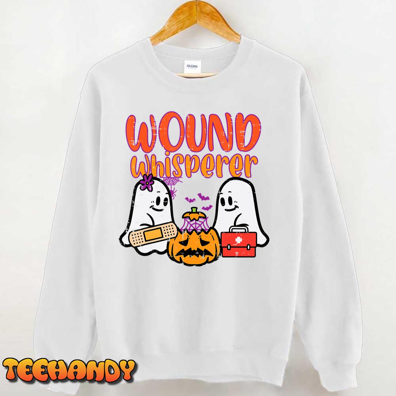 Ghost Nurse Wound Whisperer Halloween Nurse Fall Scrub Women T-Shirt