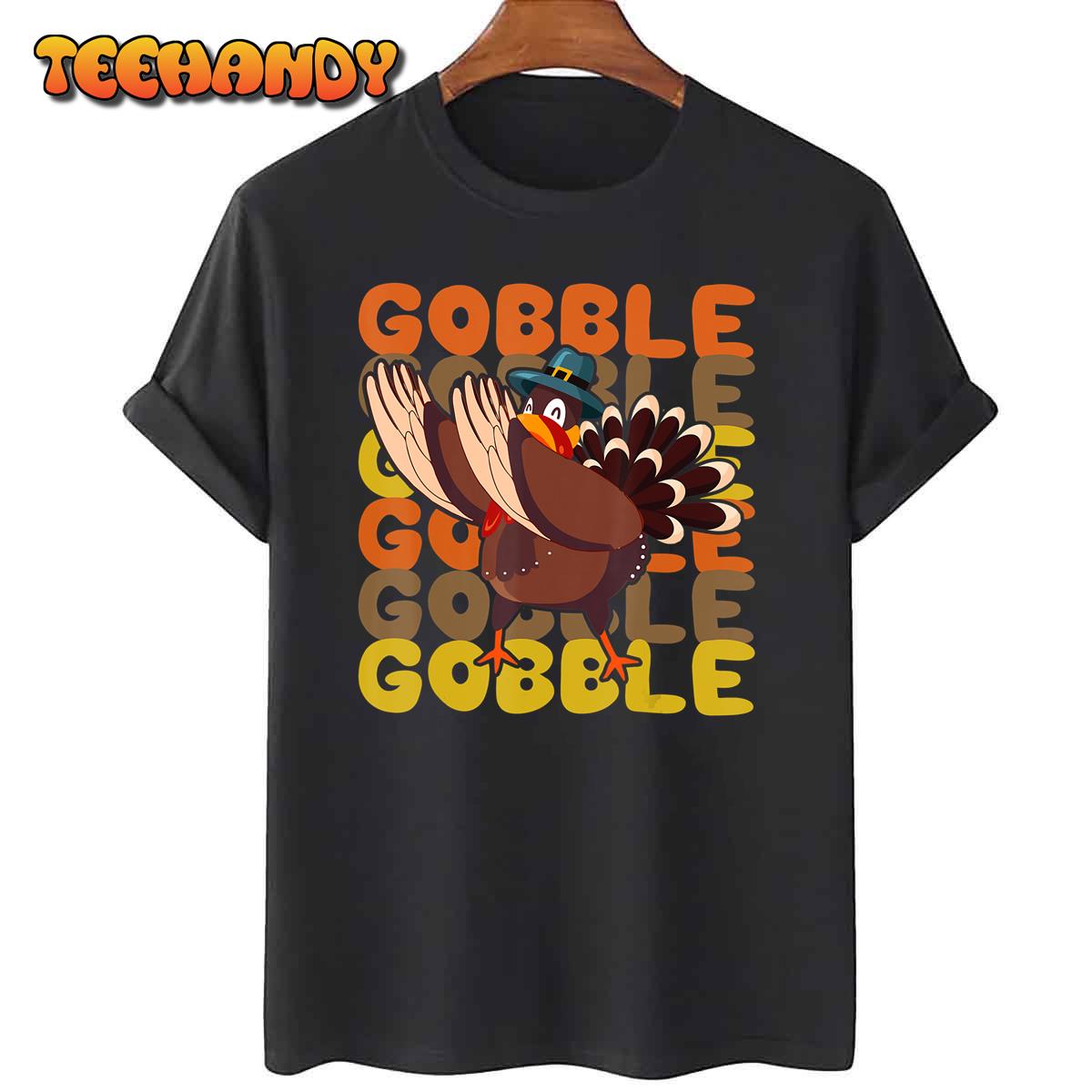 Gobble Dabbing Turkey Thanksgiving Day Pilgrim Boys Kids Men T-Shirt
