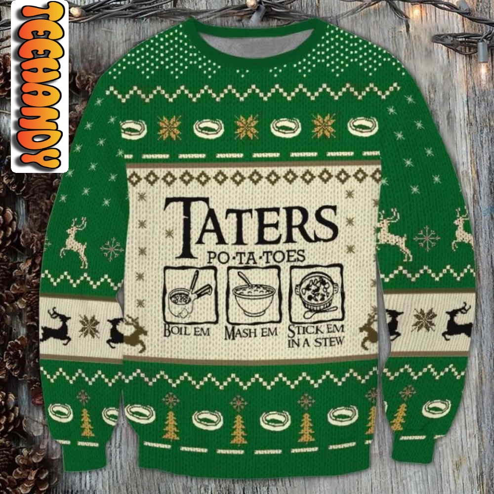 Green Lotr Taters Potatoes Christmas Ugly Sweater