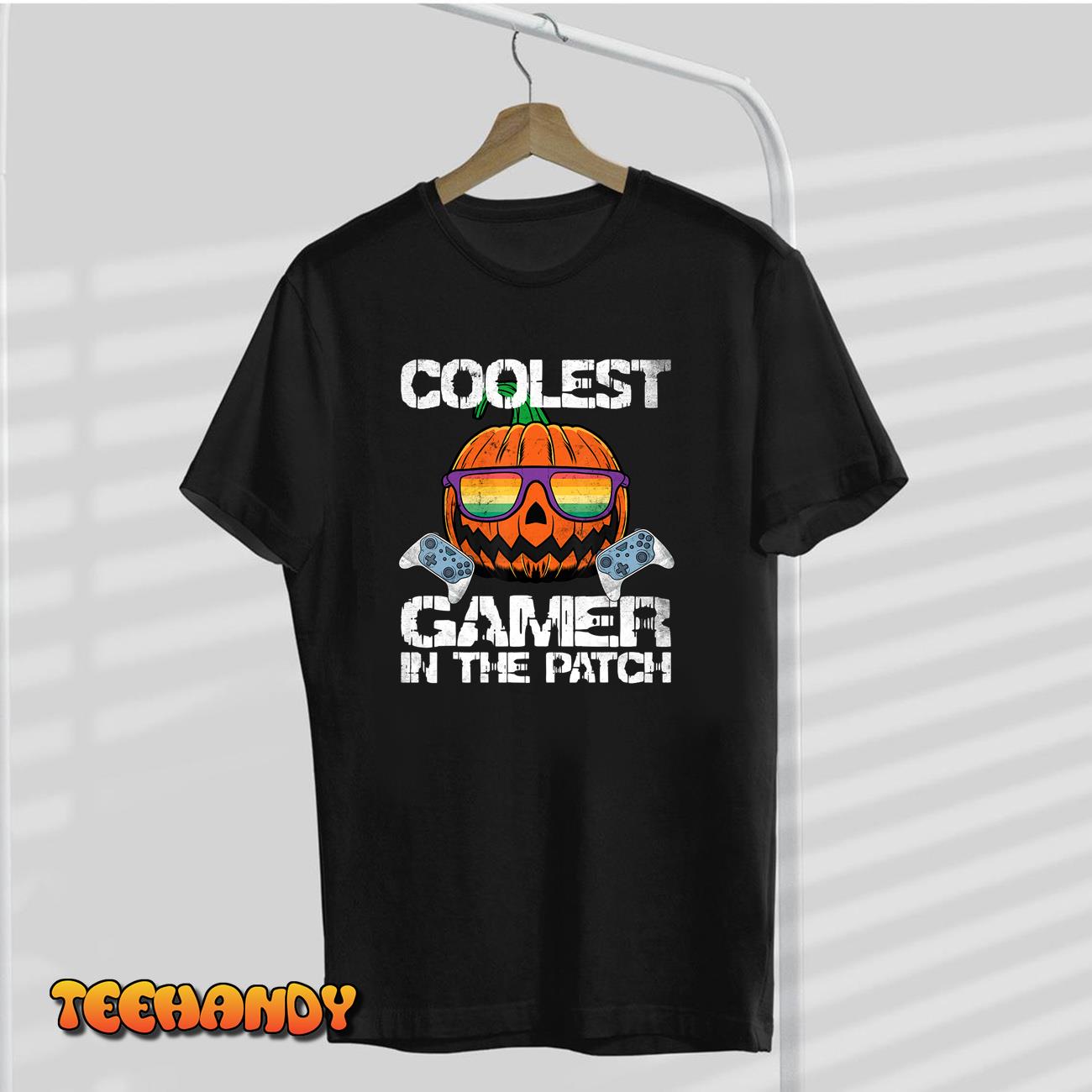 Halloween Coolest Gamer In The Patch Boys Girls Pumpkin Vintage Unisex T-Shirt