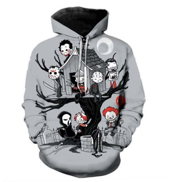 Halloween Horror Characters Cartoon Art 3D Hoodie Zipper Hoodie