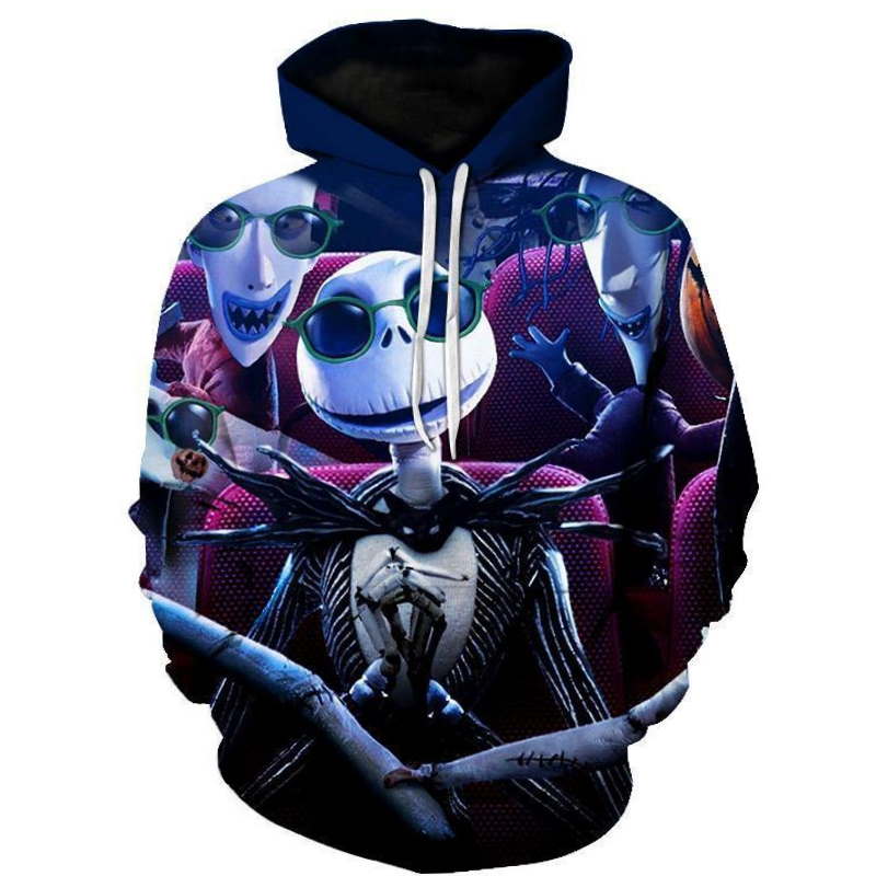 Halloween Jack Skellington and Ghost Puppy 3D Hoodie Zipper Hoodie