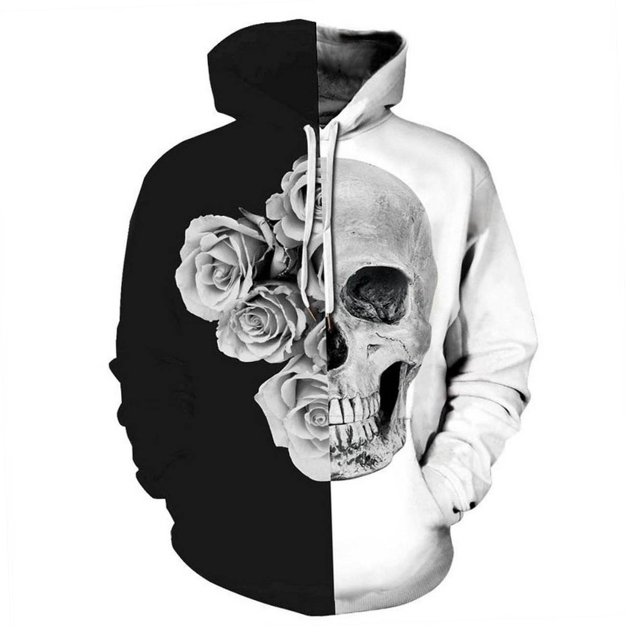 Halloween Skull And Rose 3D Hoodie Zipper Hoodie