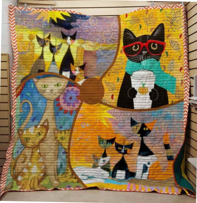 Happy Cat Family 3D Quilt Blanket