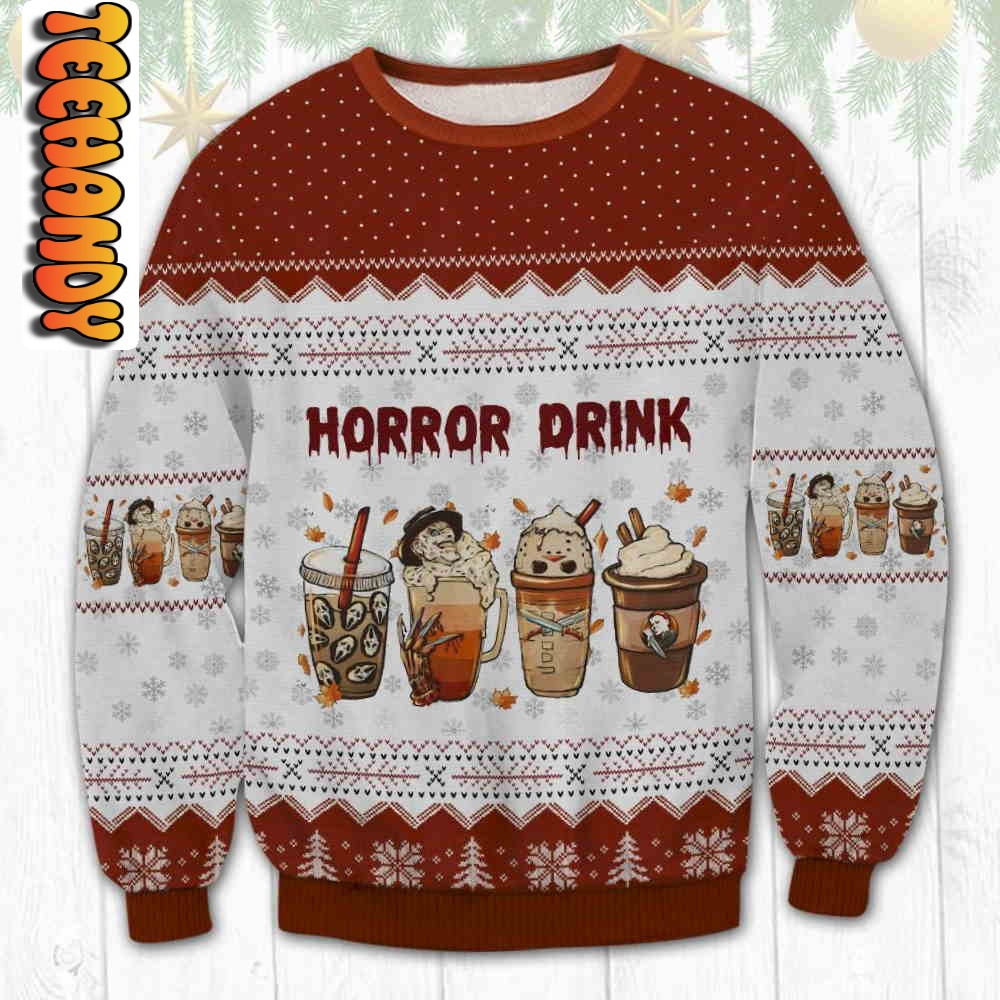 Horror Drink in Halloween Ugly Christmas Sweater