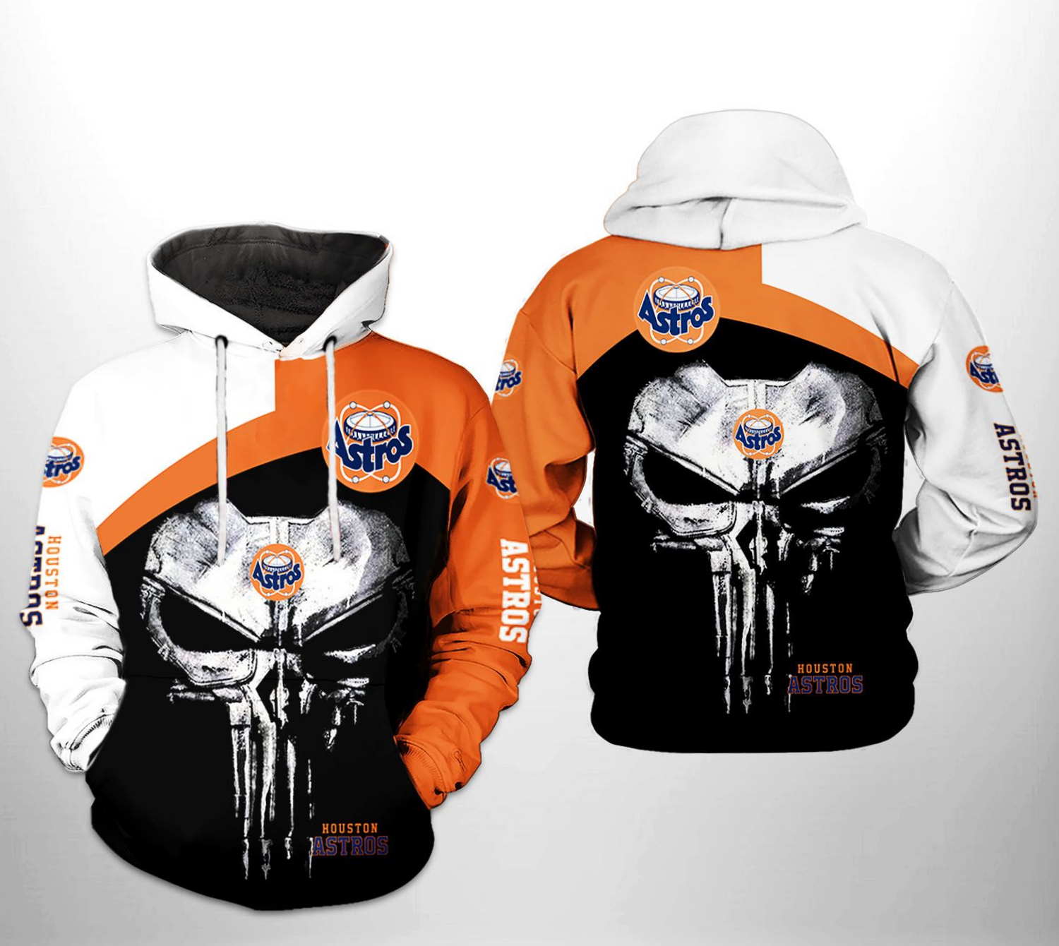 Houston Astros MLB Skull Punisher 3D Hoodie Zipper Hoodie