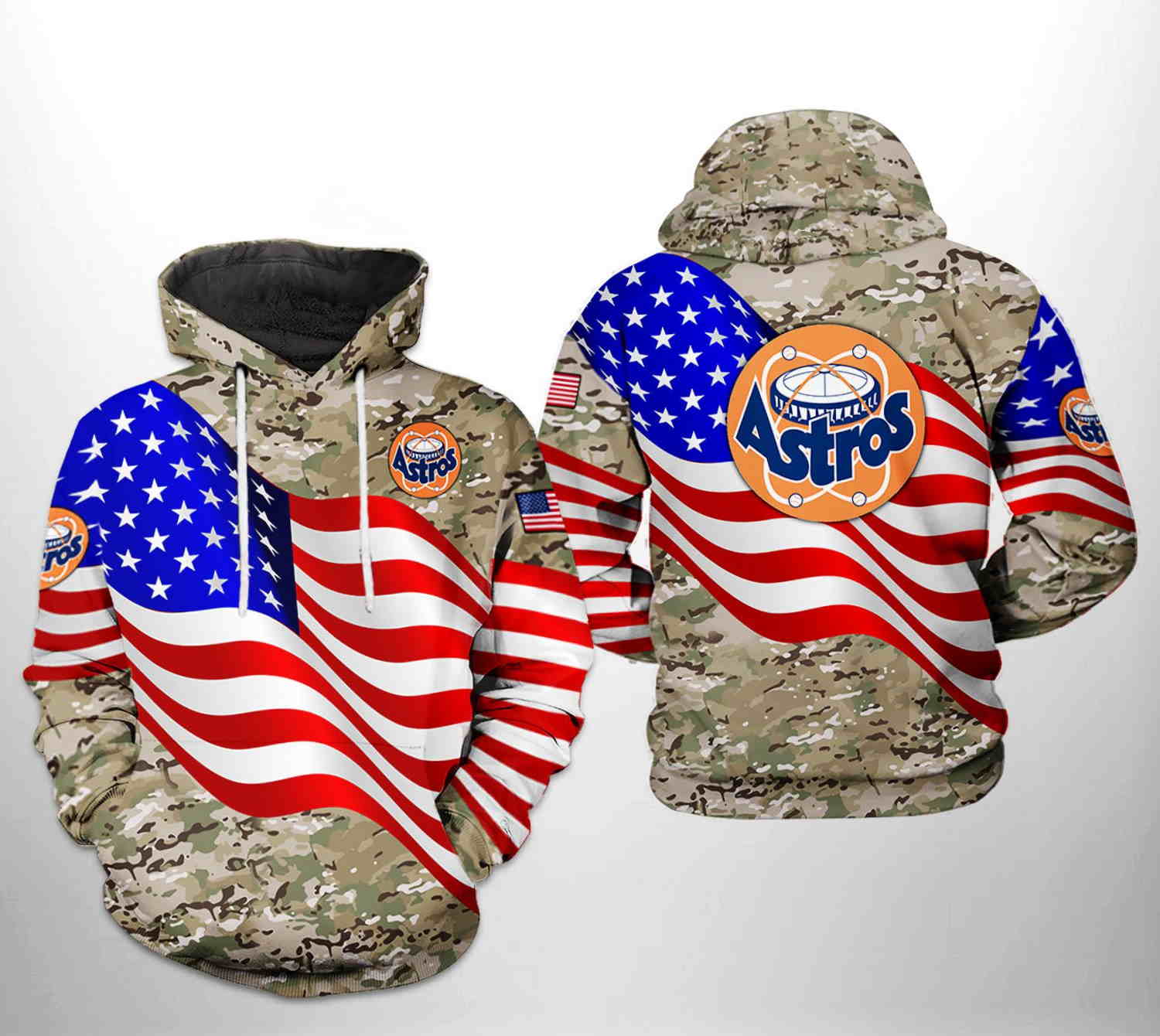 Houston Astros MLB US Flag Camo Veteran 3D Hoodie Zipper Hoodie