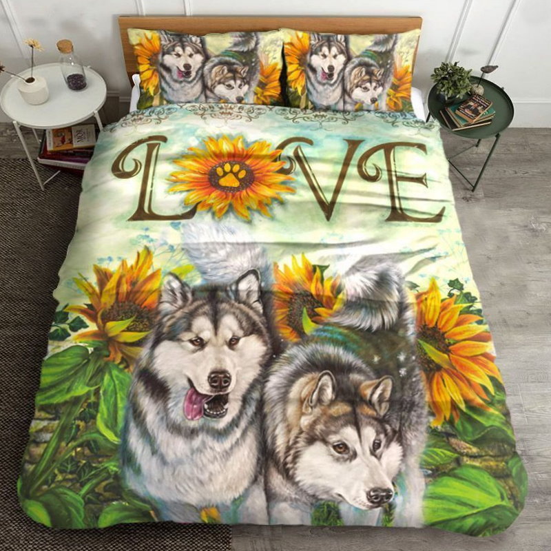 Husky And Sunflower Bedding Set